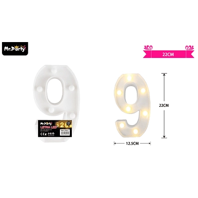 NUMERO 9 CON LUZ LED 22CM - 1