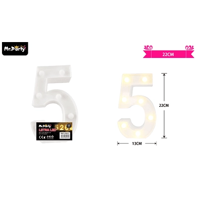 NUMERO 5 CON LUZ LED 22CM - 1
