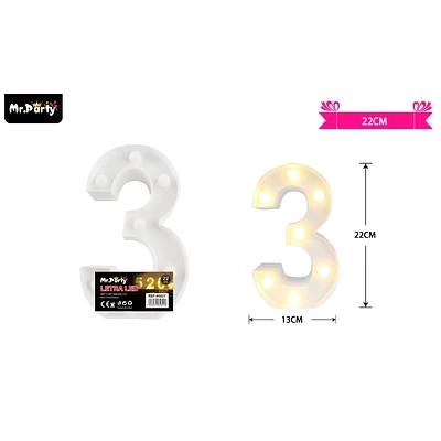 NUMERO 3 CON LUZ LED 22CM - 1