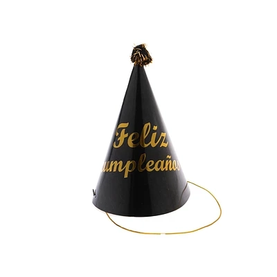 GORRO COTILLON FELIZ CUMPLEAÑOS NEGRO Y DORADO 17CM - 1