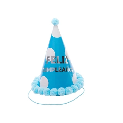 GORRO POMPON FELIZ CUMPLEAÑOS AZUL - 1