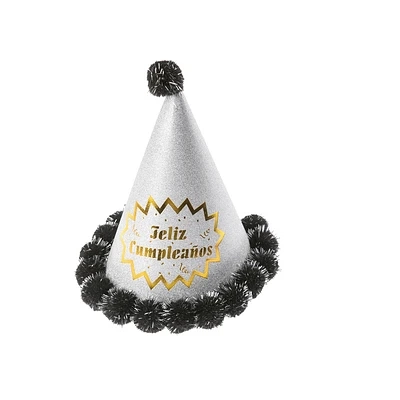 GORRO POMPON FELIZ CUMPLEAÑOS BLANCO 20CM - 1