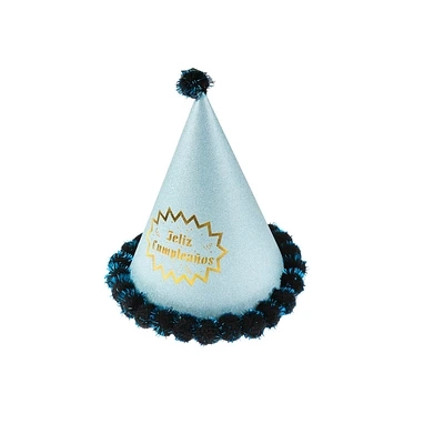 GORRO POMPON FELIZ CUMPLEAÑOS CELESTE 24CM - 1