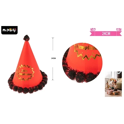 GORRO POMPON FELIZ CUMPLEAÑOS ROJO 24CM - 1