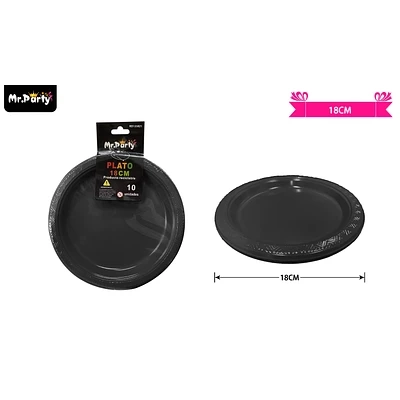 PLATOS PLASTICOS NEGRO 18CM 10PCS - 1