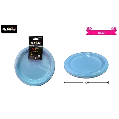 PLATOS PLASTICOS CELESTE 18CM 10PCS - 1