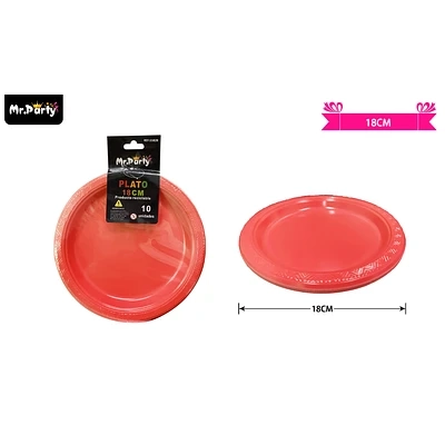 PLATOS PLASTICOS ROJO 18CM 10PCS - 1