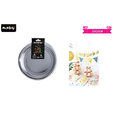 PLATOS PLASTICOS PLATEADO 18CM 6PCS - 1