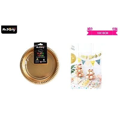 PLATOS PLASTICOS DORADO 18CM 6PCS - 1