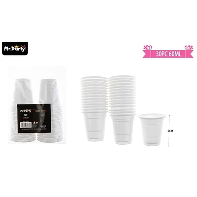 VASOS PLASTICOS SHOT DESECHABLE BLANCO 60ML 30PCS - 1