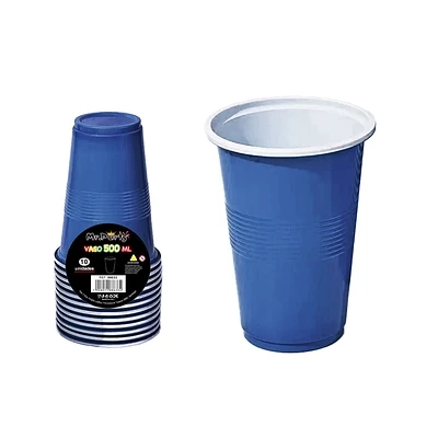 VASOS PLASTICOS DESECHABLE AZUL BICOLOR 500ML 10PCS - 1