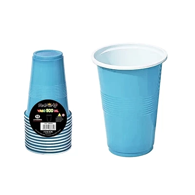 VASOS PLASTICOS DESECHABLE CELESTE BICOLOR 500ML 10PCS - 1
