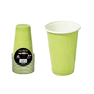 VASOS PLASTICOS DESECHABLE VERDE BICOLOR 500ML 10PCS - 1
