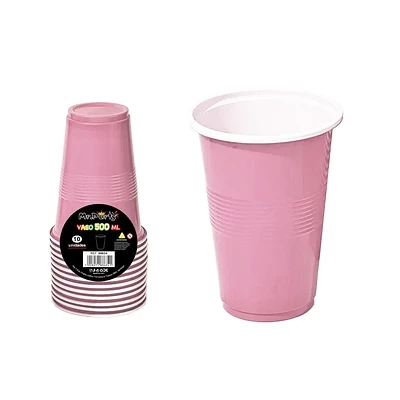 VASOS PLASTICOS DESECHABLE ROSADO BICOLOR 500ML 10PCS - 1
