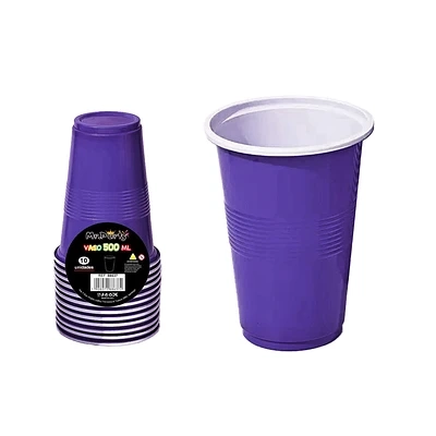 VASOS PLASTICOS DESECHABLE MORADO BICOLOR 500ML 10PCS - 1