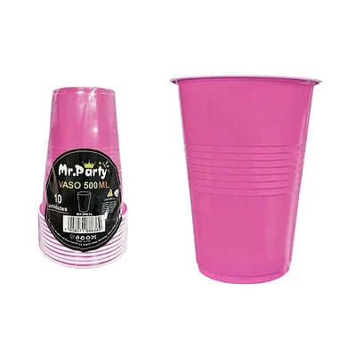 VASOS PLASTICOS DESECHABLE FUCSIA BICOLOR 500ML 10PCS - 1