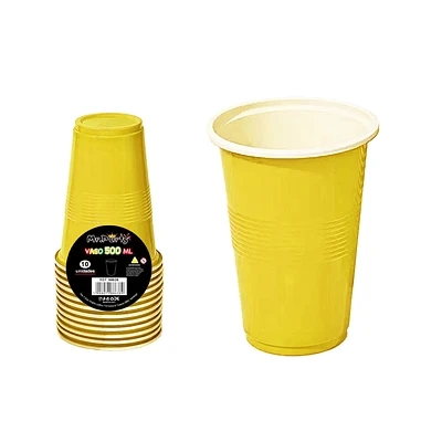 VASOS PLASTICOS DESECHABLE AMARILLO BICOLOR 500ML 10PCS - 1