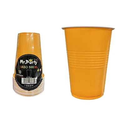VASOS PLASTICOS DESECHABLE NARANJO BICOLOR 500ML 10PCS - 1