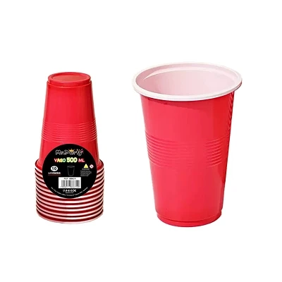 VASOS PLASTICOS DESECHABLE ROJO BICOLOR 500ML 10PCS - 1