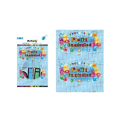 CORTINAS DE CUMPLEAÑOS CON DISEÑO GLOBOS CELESTE 1M*2M - 1