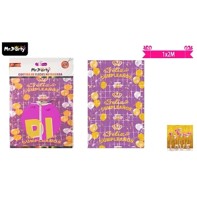 CORTINAS DE CUMPLEAÑOS CON DISEÑO CORONA FUCSIA 1M*2M - 1