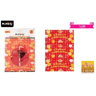 CORTINAS DE CUMPLEAÑOS CON DISEÑO CORONA ROJO 1M*2M - 1