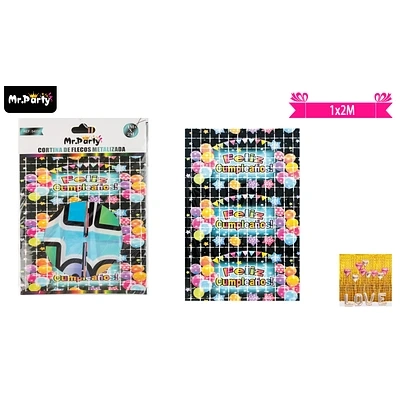 CORTINAS DE CUMPLEAÑOS CON DISEÑO GLOBOS NEGRO 1M*2M - 1