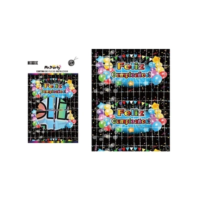 CORTINAS DE CUMPLEAÑOS CON DISEÑO GLOBOS NEGRO 1M*2M - 1