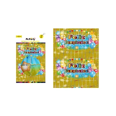 CORTINAS DE CUMPLEAÑOS CON DISEÑO GLOBOS DORADO 1M*2M - 1