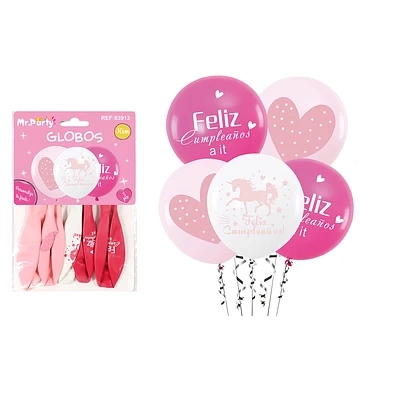 GLOBOS DE LATEX ESTAMPADO DE CORAZON Y UNICORNIO 5PCS - 1