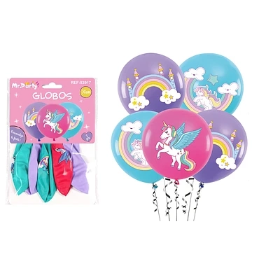 GLOBOS DE LATEX ESTAMPADO UNICORNIO 5PCS - 1