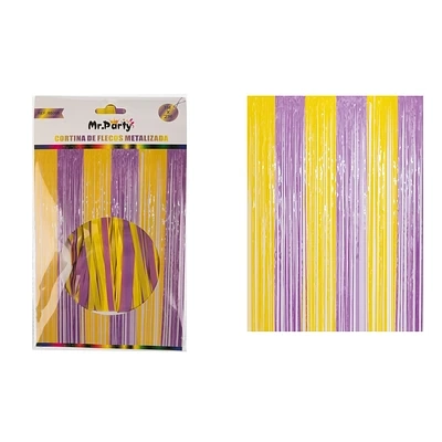 CORTINAS FLECOS METALIZADA AMARILLO Y MORADO 1M*2M - 1