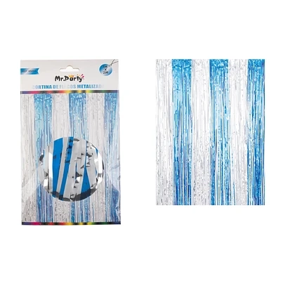 CORTINA DE FLECOS METALIZADA CELESTE Y PLATEADO 1M*2M - 1