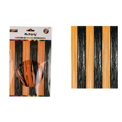 CORTINAS FLECOS METALIZADA NARANJA Y NEGRO 1M*2M - 1