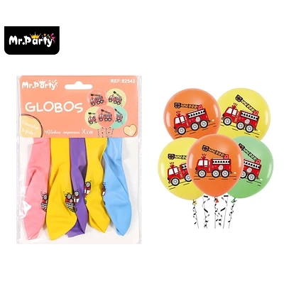 GLOBOS DE LATEX CAMION DE BOMBEROS MATE 30CM 5PCS - 1