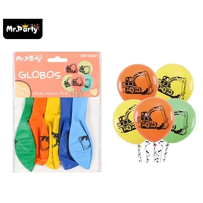 GLOBOS DE LATEX EXCAVADORA CONSTRUCCION MATE 30CM 5PCS - 1