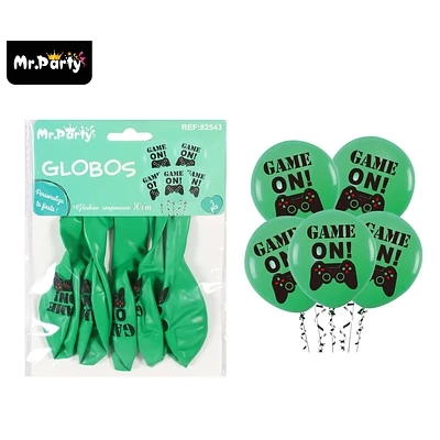 GLOBOS DE LATEX GAME ON VERDE MATE 30CM 5PCS - 1