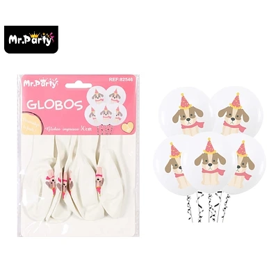GLOBOS DE LATEX BLANCOS CON PERRITOS MATE 30CM 5PCS - 1