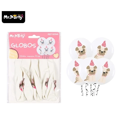 GLOBOS DE LATEX BLANCOS CON PERRITOS MATE 30CM 5PCS - 1
