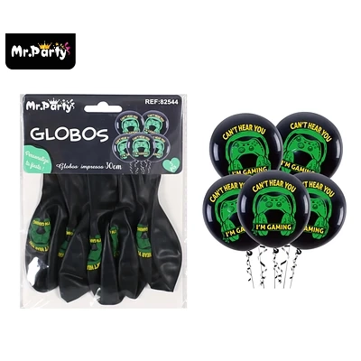 GLOBOS DE LATEX CONTROL DE VIDEOJUEGO NEGRO MATE 30CM 5PCS - 1