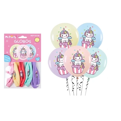 GLOBOS DE LATEX PASTEL CON UNICORNIO 30CM 5PCS - 1