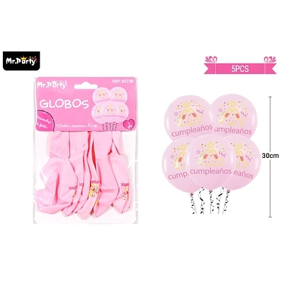 GLOBOS DE LATEX CUMPLEAÑOS ROSA MATE 30CM 5PCS - 1