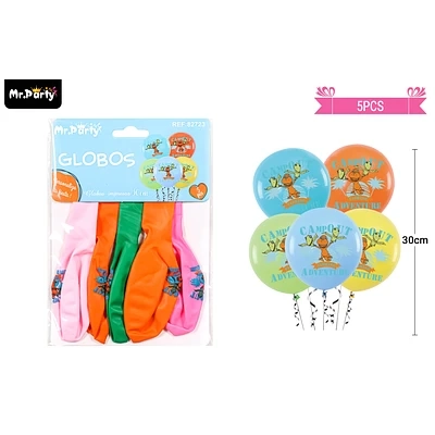 GLOBOS DE LATEX MULTICOLOR CON DINOSAURIOS 30CM 5PCS - 1