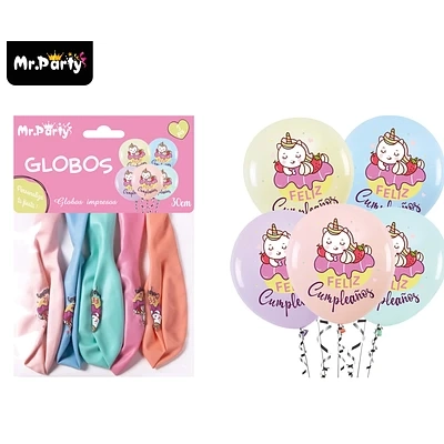 GLOBOS DE LATEX PASTEL CON UNICORNIO 30CM 5PCS - 1