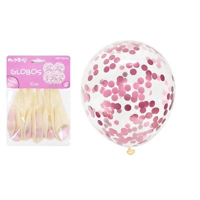 GLOBOS DE LATEX CON CONFETTI DE REDONDO ROSA 30CM 5PCS - 1