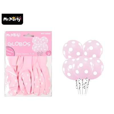 GLOBOS DE LATEX PUNTOS ROSA CLARO 30CM 5PCS - 1