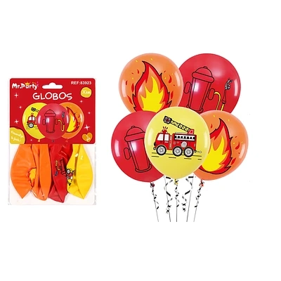 GLOBOS DE LATEX CAMION DE BOMBEROS 5PCS - 1
