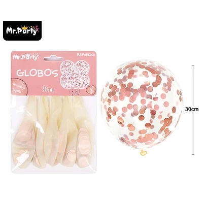 GLOBOS DE LATEX CON CONFETTI DE REDONDO DORADO ROSA 30CM 5PCS - 1
