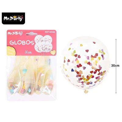GLOBOS DE LATEX CON CONFETTI DE CORAZON MULTICOLOR 30CM 5PCS - 1