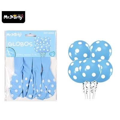 GLOBOS DE LATEX DE PUNTOS CELESTE 30CM 5PCS - 1